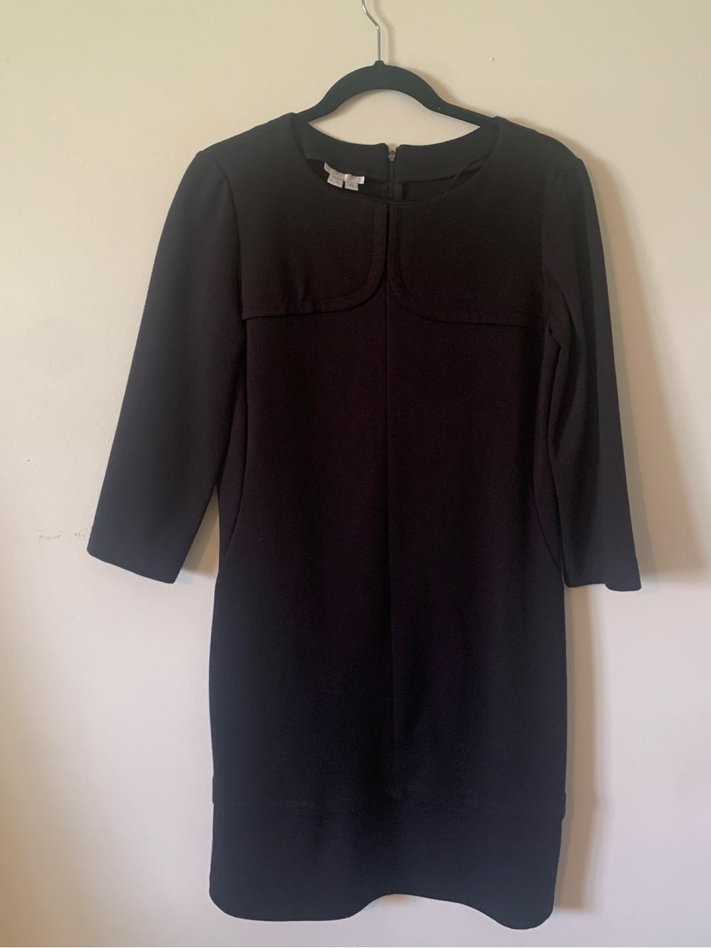 Black Women's vintage wool Shift Dress with Three-Quarter Sleeves